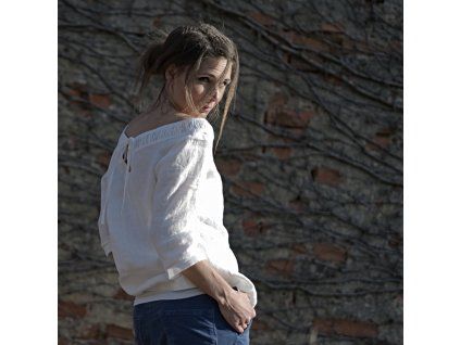 Halenka lněná bílá s řasením (Le-Mi)
