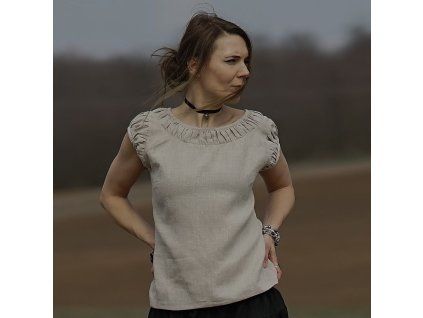Lněná halenka režná s řasením I (Le Mi)