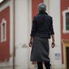 Áčková lněná sukně šedá s výšivkou IV (Le Mi)