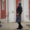 Áčková lněná sukně šedá s výšivkou V (Le Mi)