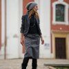 Áčková lněná sukně šedá s výšivkou VI (Le Mi)